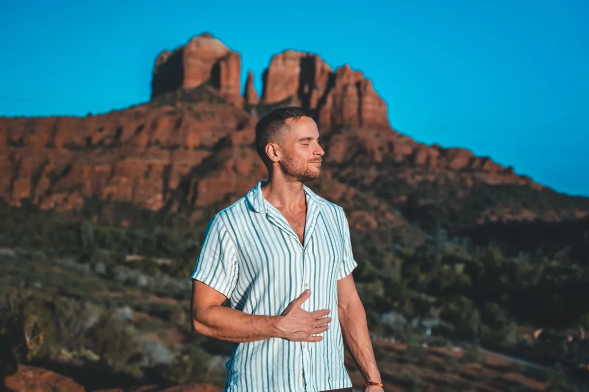 Jack Rosenkrantz in contemplation with Sedona red rocks
